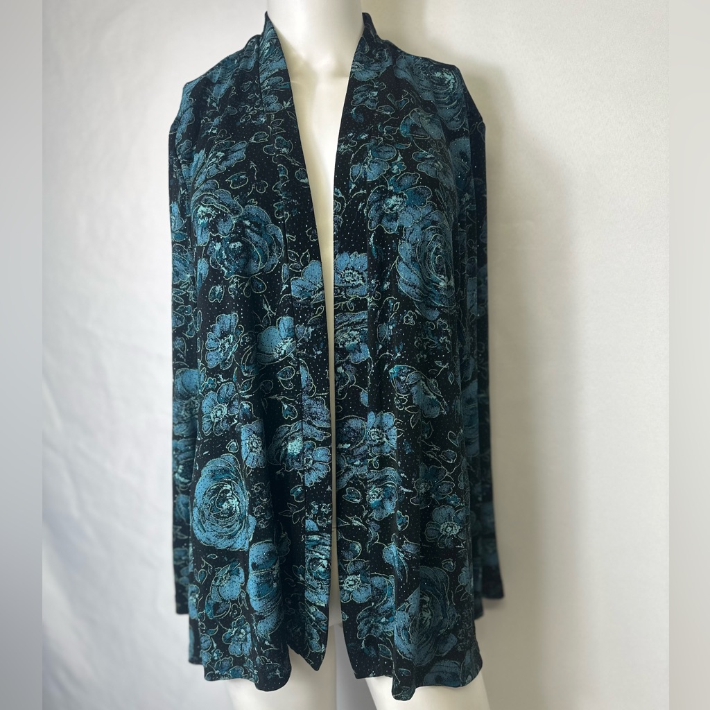 RM Richards Brand 14p Blue  Black Open Front Short Duster W Sparkles